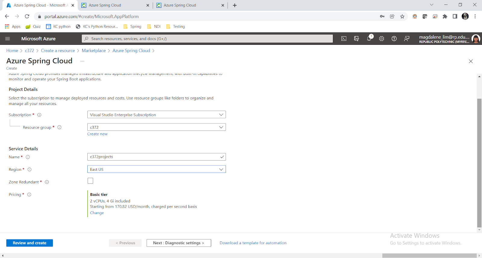 Deploying a Spring application to Azure Cloud